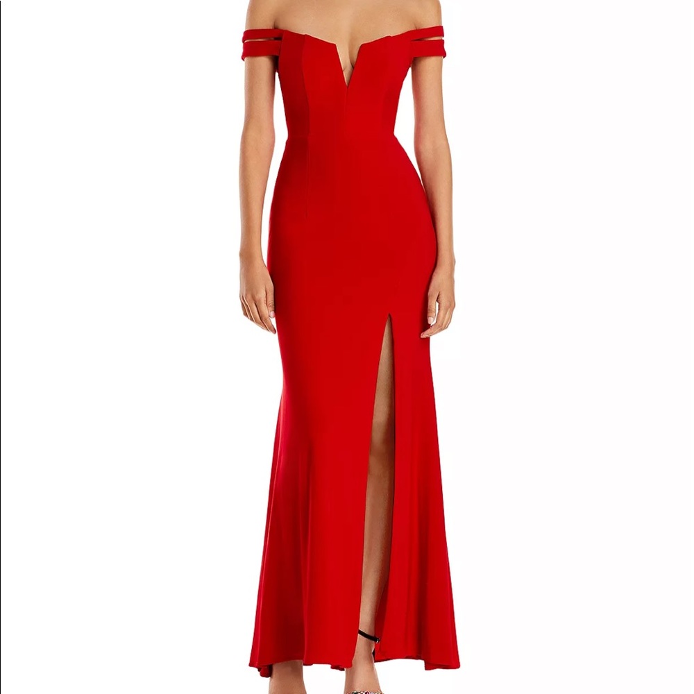 Xscape red off the shoulder gown. Size 2